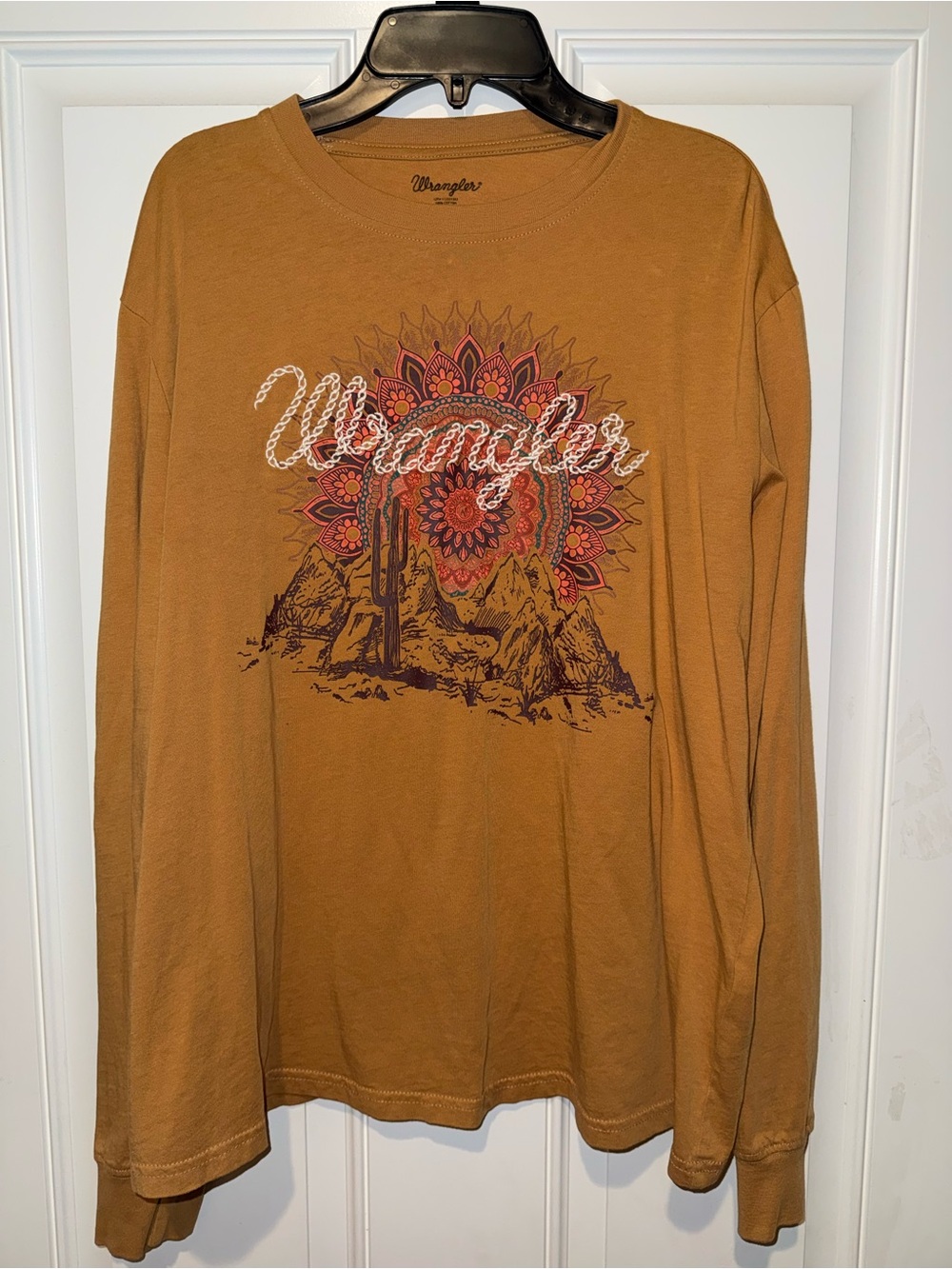 🏜️ Wrangler Long-Sleeve Graphic Tee in Mustard & Burgundy Accents